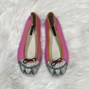 Meher Kakalia Bizi Fuchsia Pink Leather Ballet Flats Sz 8.5